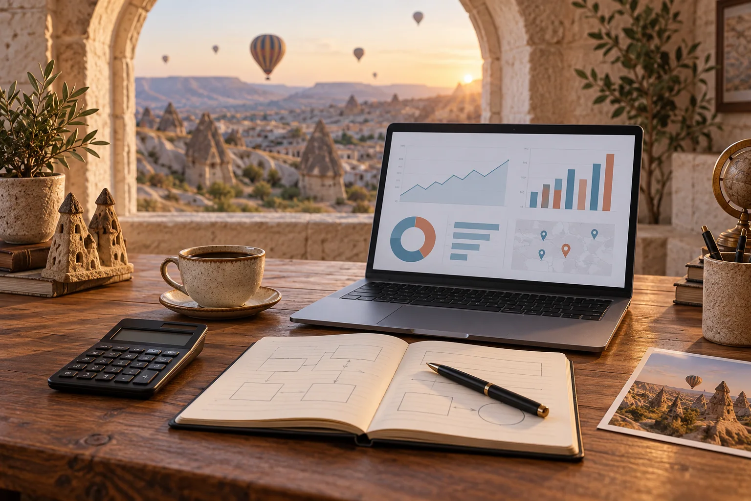 SEO bütçesi ve içerik planını temsil eden çalışma masası